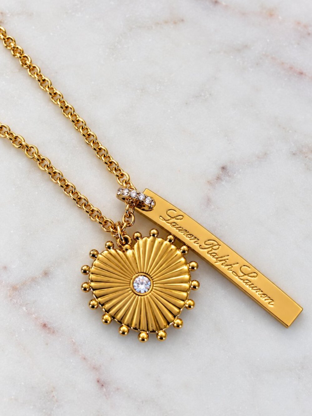 Lauren Ralph Lauren Gold-Plated Heart Logo Charm Necklace NWT
